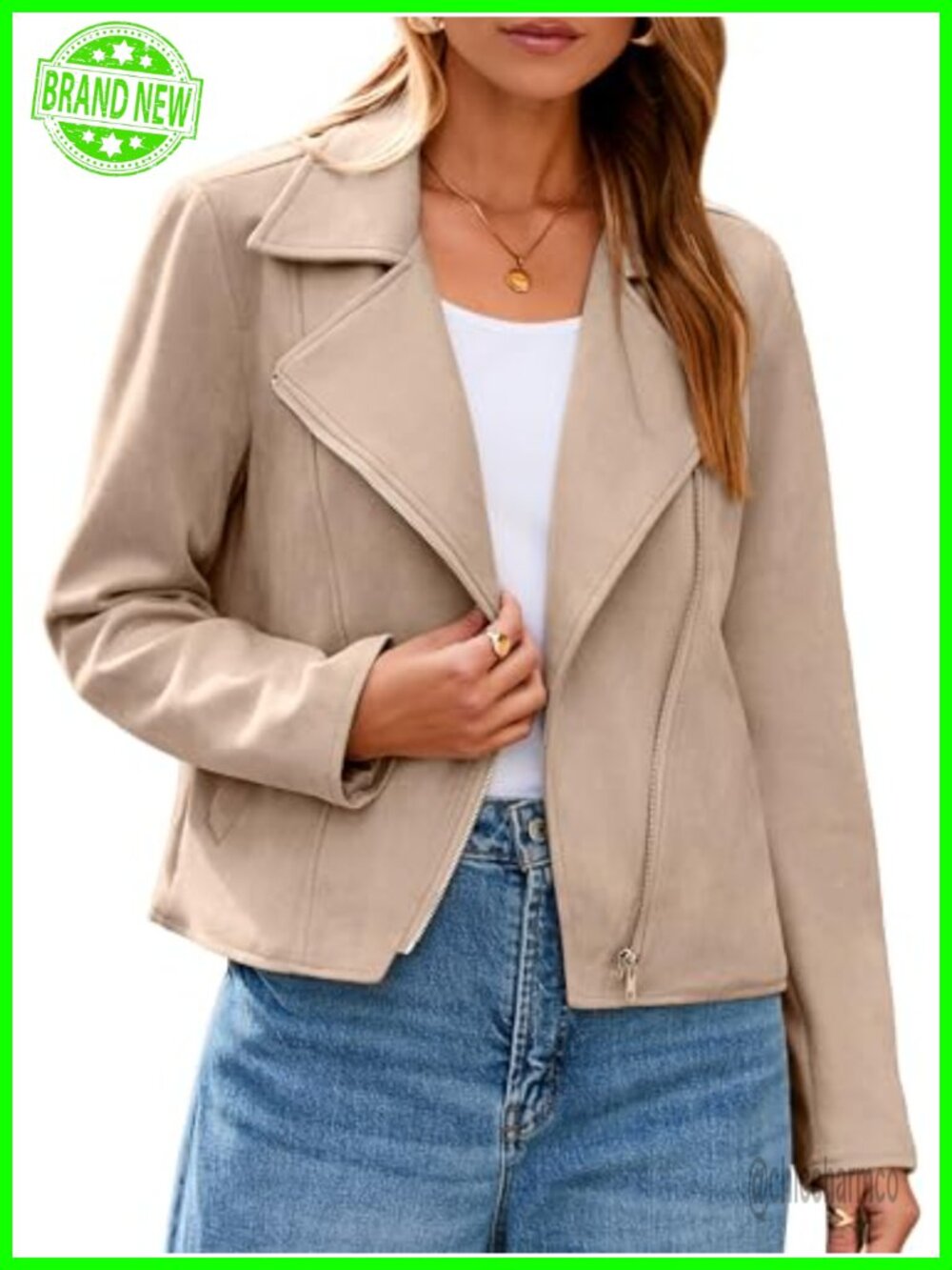 Faux Suede Cropped Moto Jacket Long Sleeve Zipper Biker Fall Winter